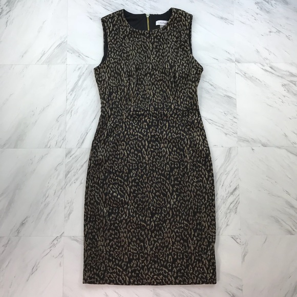 [Calvin Klein] Animal Print Dress Size 6 Womens Black Gold - Picture 2 of 6